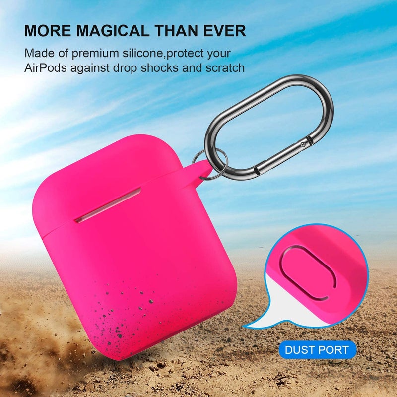 ATUAT Compatible with AirPods Case Cover, Full Protective Silicone Skin Dust-Proof Designed for Apple AirPods 1st 2nd Generation with Keychain, Front LED Visible, Hot Pink - Image 2